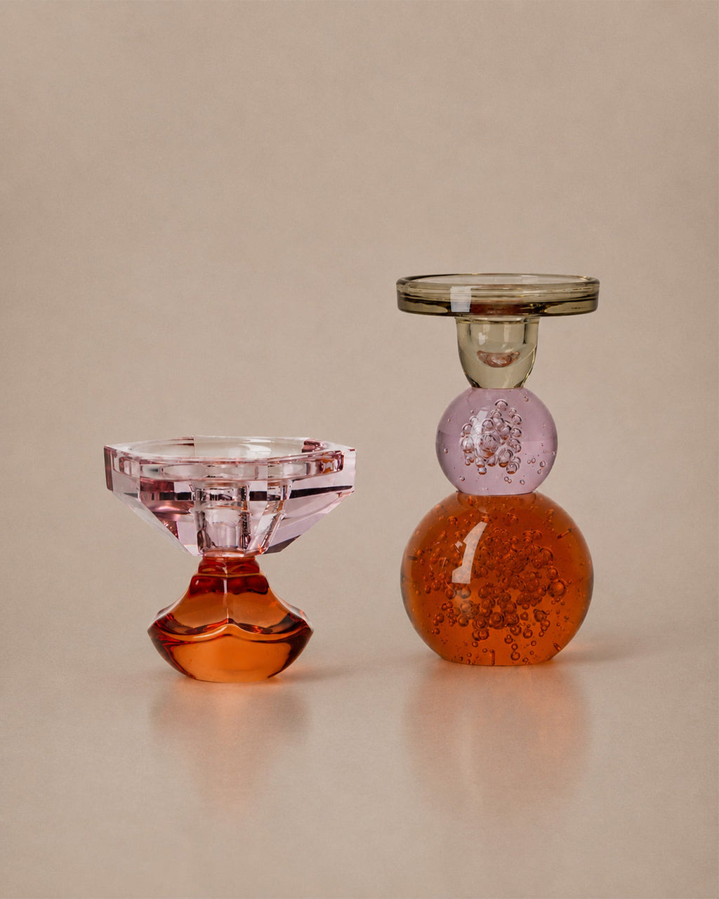 Bougeoir Rose et Orange en verre - | Maison Baan