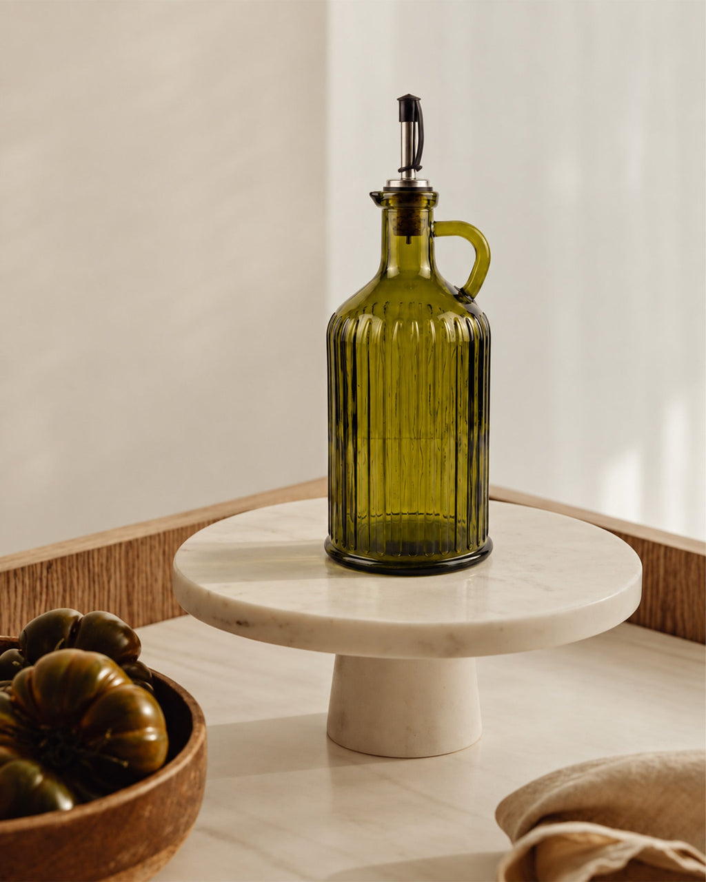 Bouteille à huile en verre recyclé – Vert olive - | Maison Baan