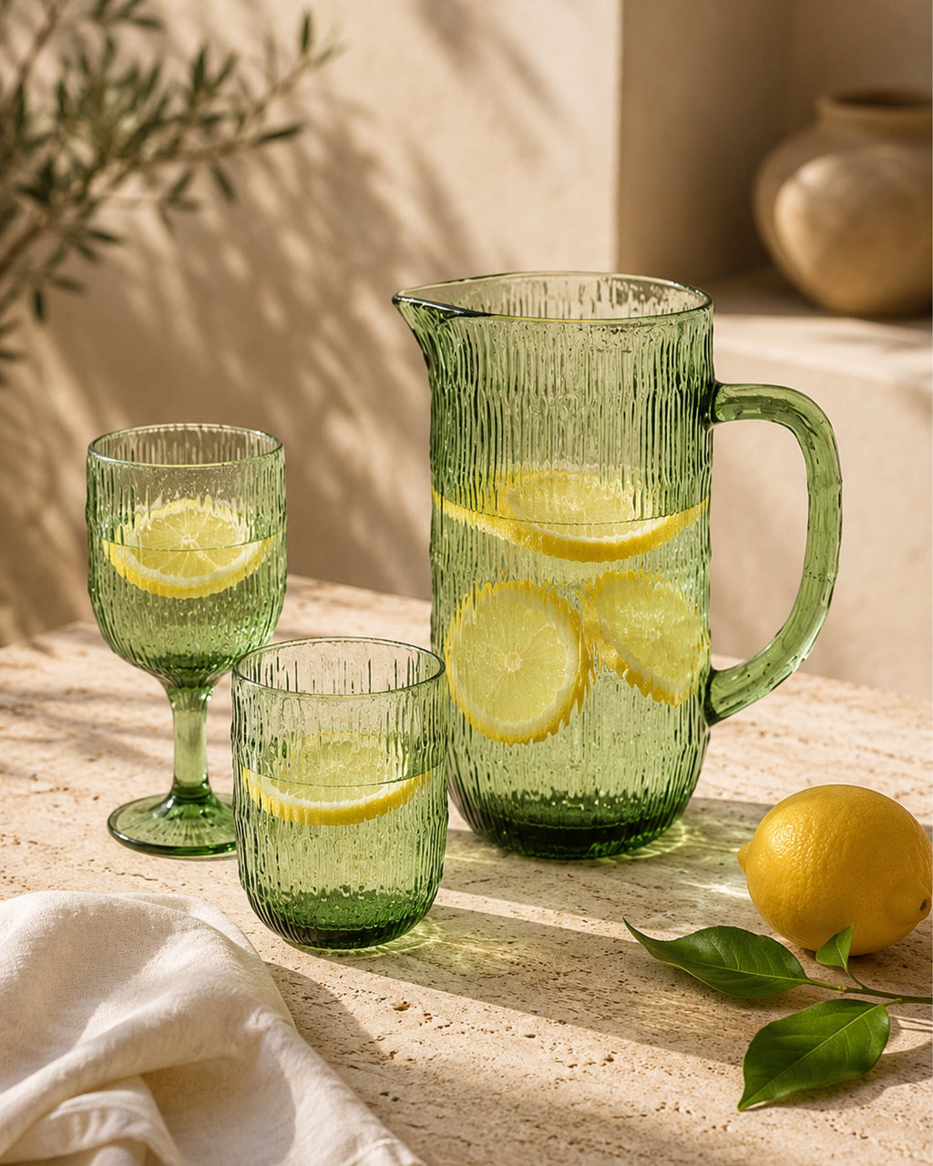Carafe Verte Verre Recyclé Ondulé - | Maison Baan