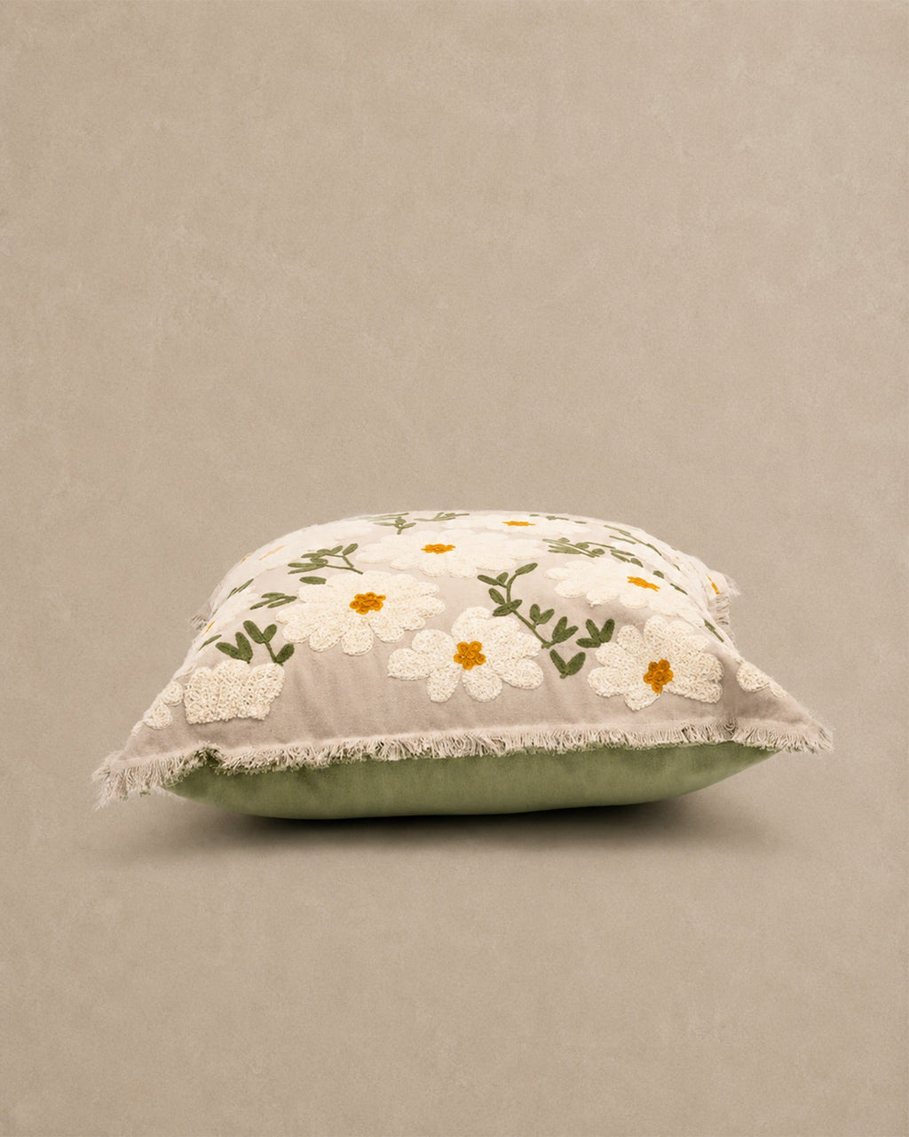 Coussin Carré Coton Brodé Marguerites 45x45 cm - | Maison Baan