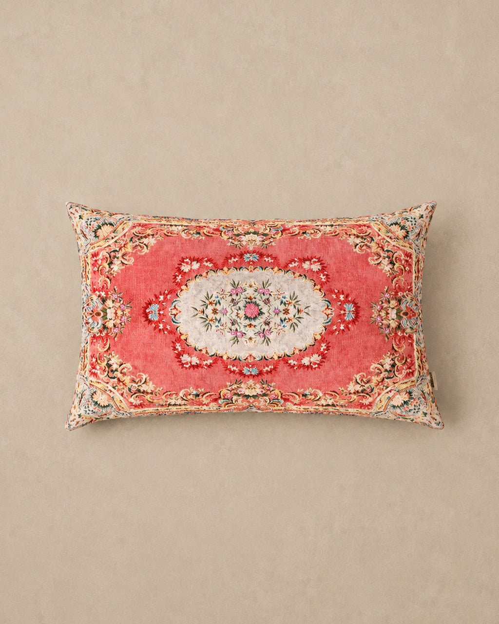 Coussin Rose Oriental Coton Imprimé Rectangle 40x60 cm - | Maison Baan
