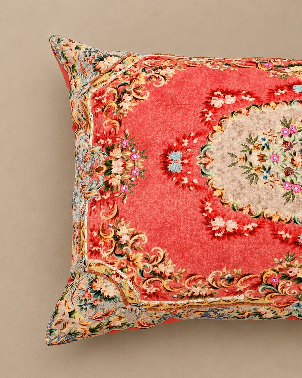 Coussin Rose Oriental Coton Imprimé Rectangle 40x60 cm - | Maison Baan