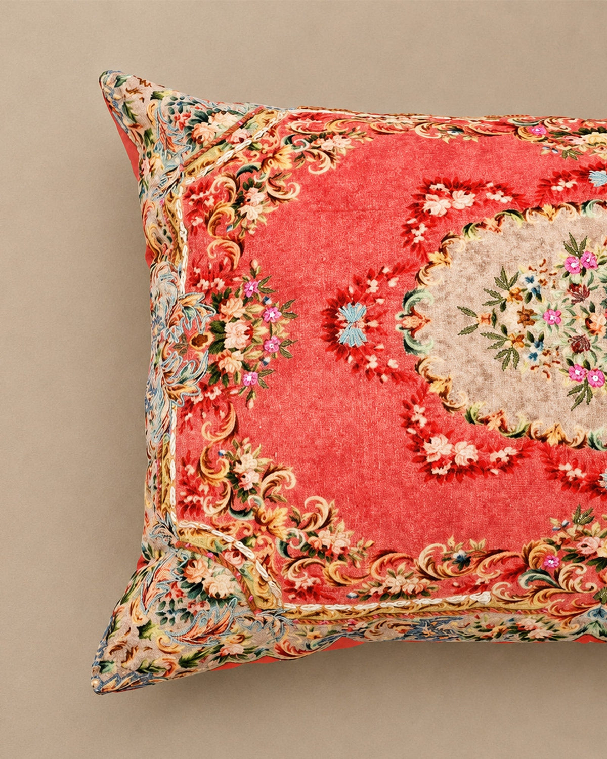 Coussin Rose Oriental Coton Imprimé Rectangle 40x60 cm - | Maison Baan