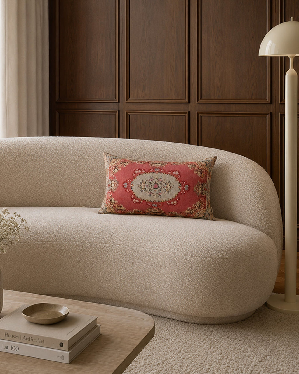 Coussin Rose Oriental Coton Imprimé Rectangle 40x60 cm - | Maison Baan