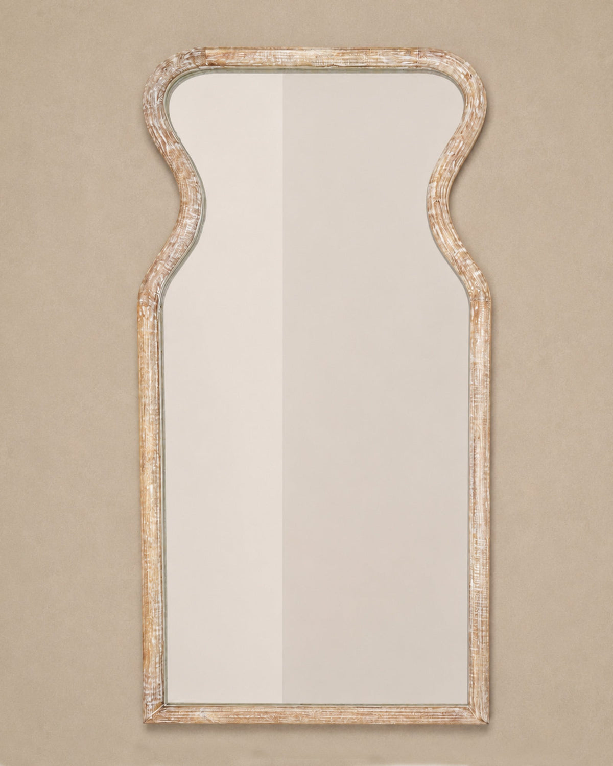 Curved Neck Wall Mirror in Antique White Mango Wood Frame - | Maison Baan