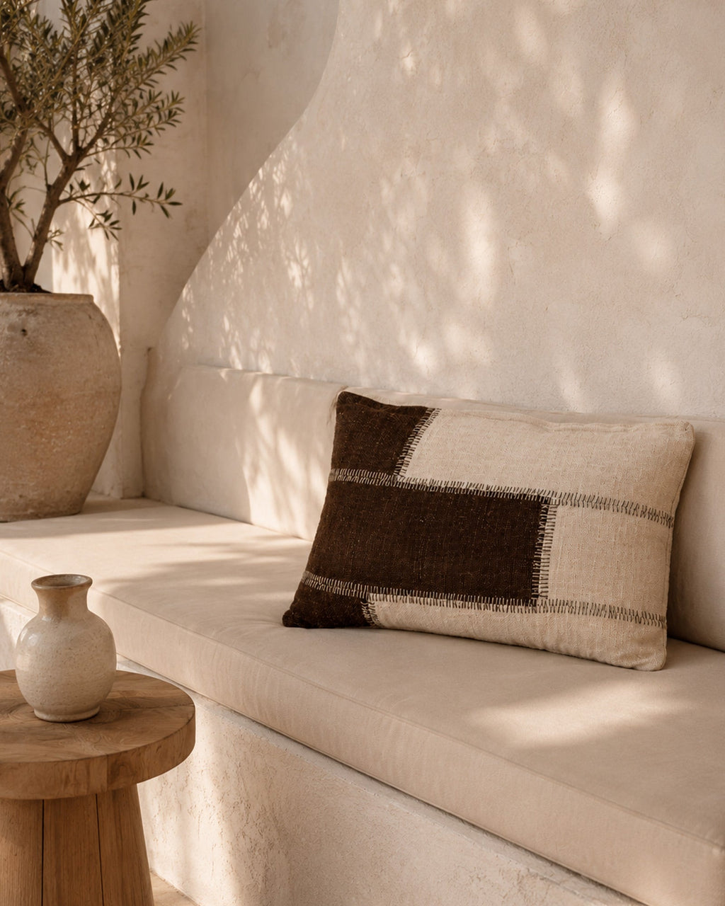 Housse de Coussin Patchwork Marron Naturel - | Maison Baan