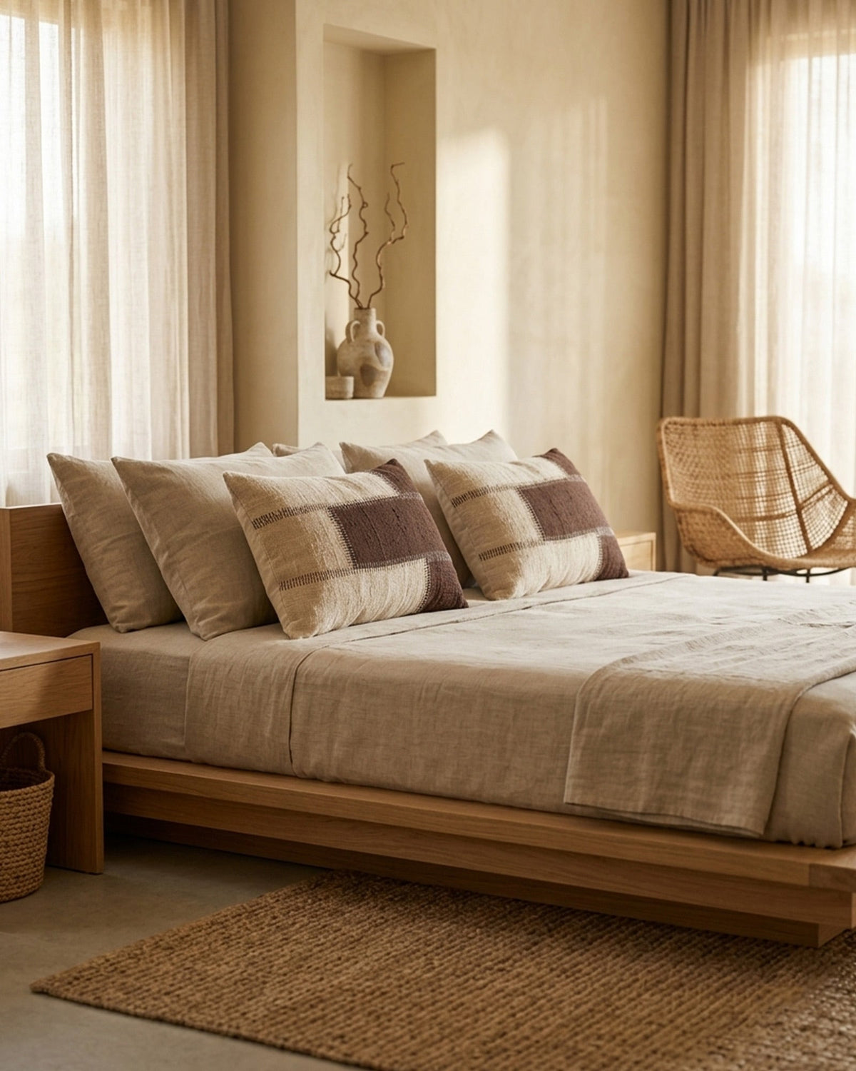 Housse de Coussin Patchwork Marron Naturel - | Maison Baan