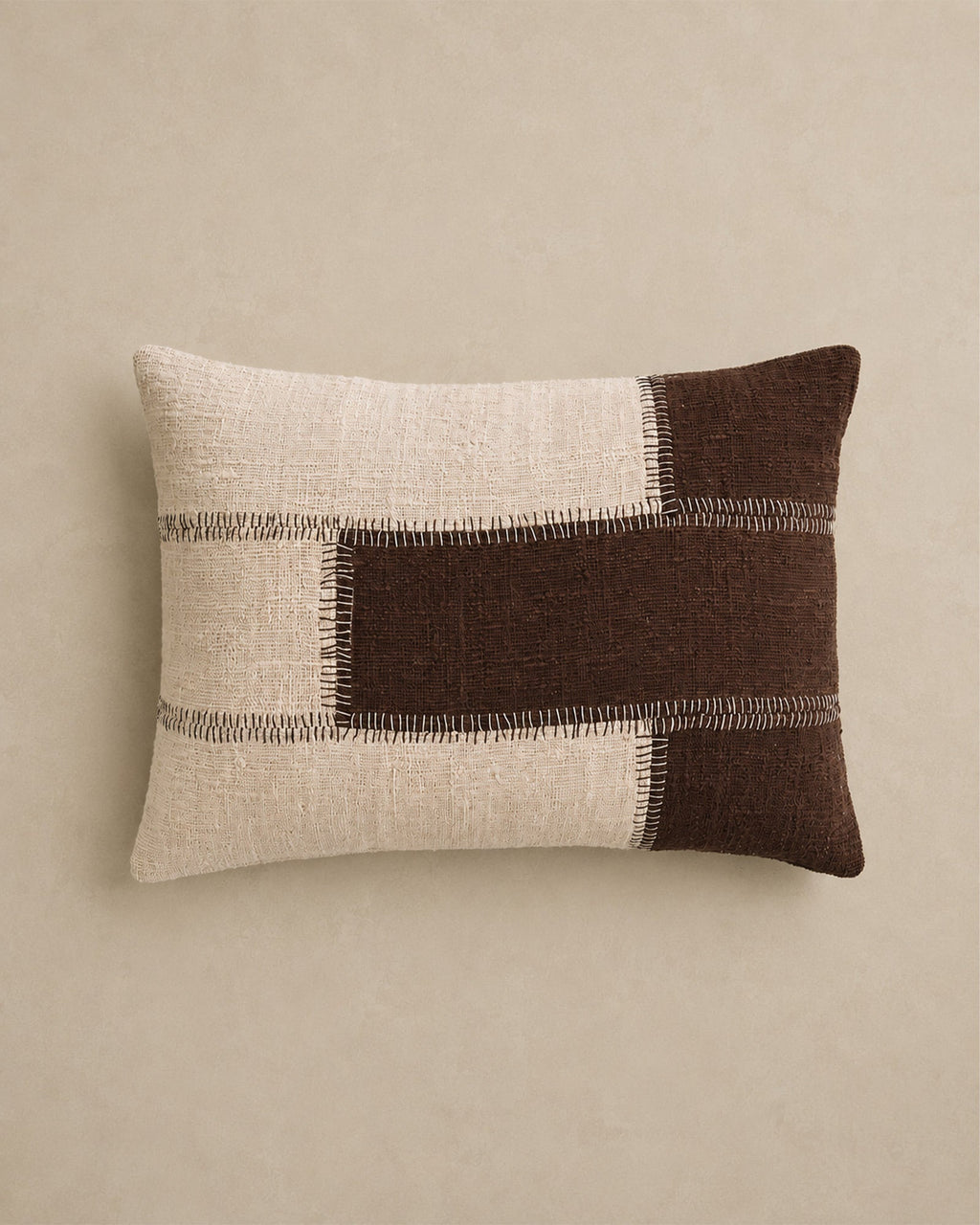 Housse de Coussin Patchwork Marron Naturel - | Maison Baan
