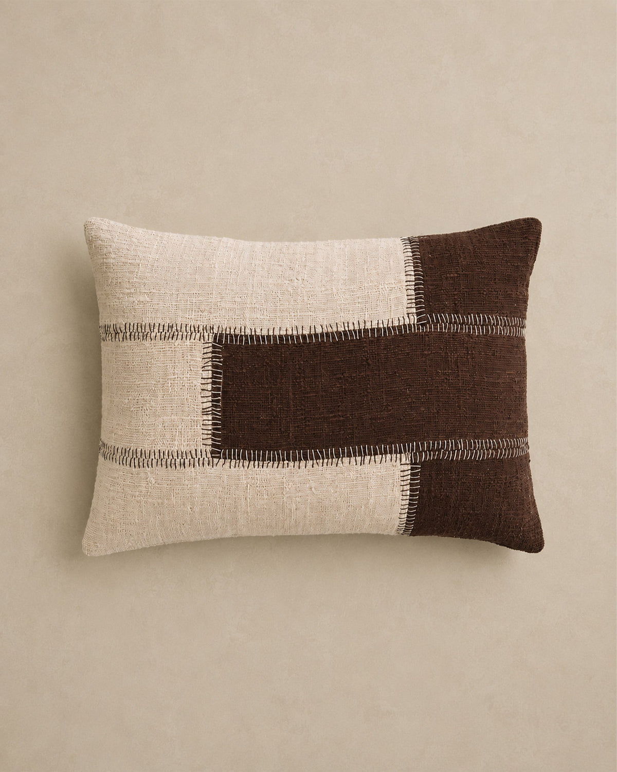 Housse de Coussin Patchwork Marron Naturel - | Maison Baan