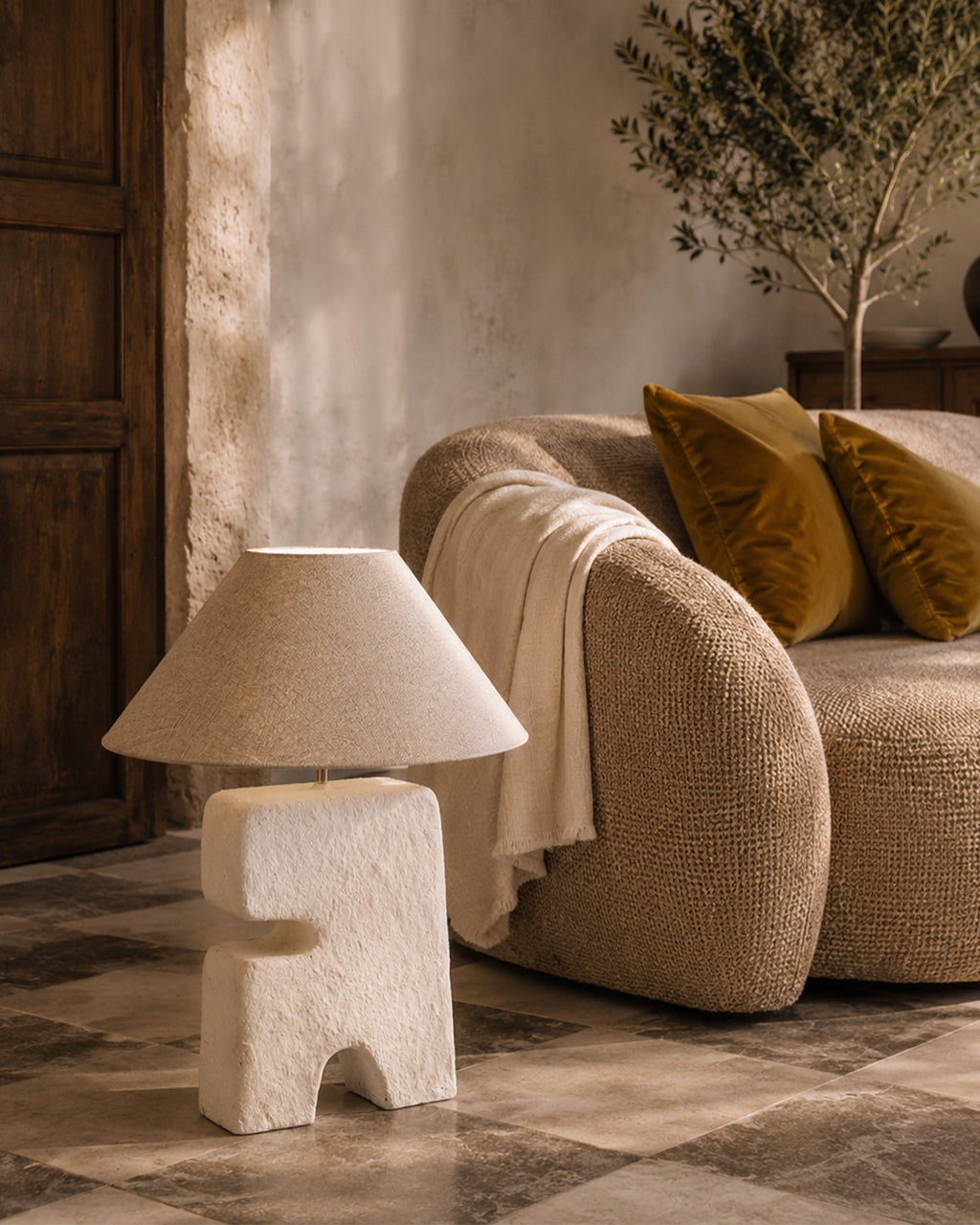 Lampe de table blanche géométrique artisanal unique - | Maison Baan