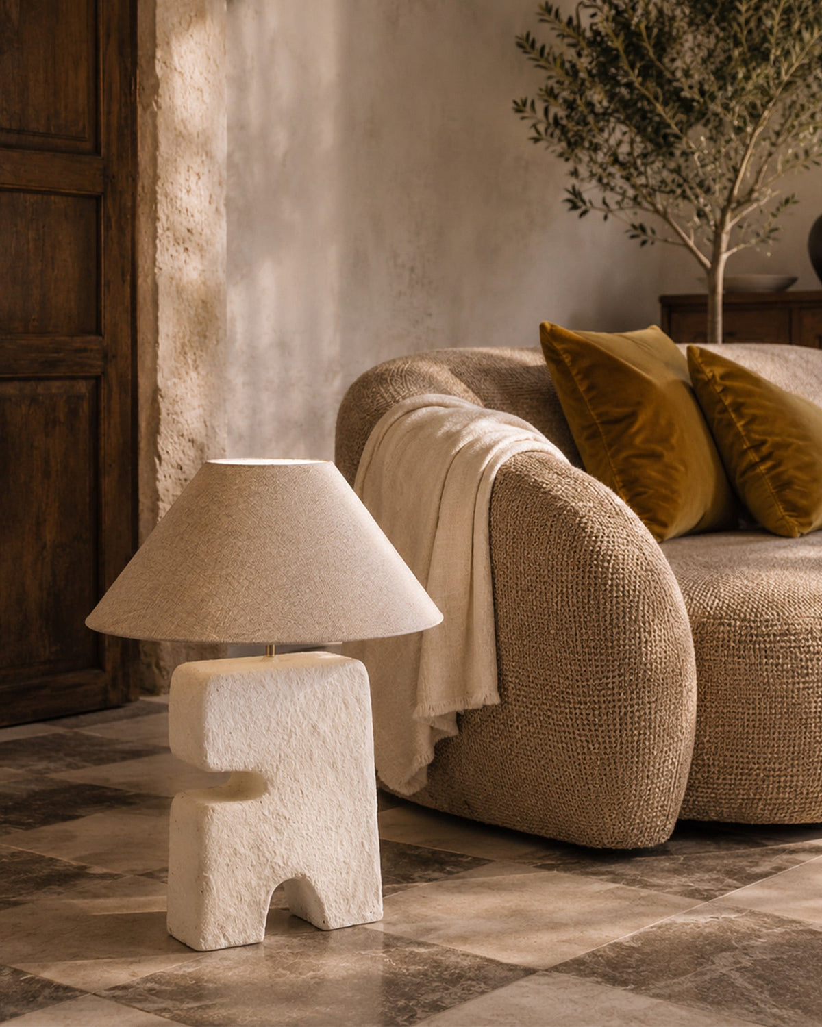 Lampe de table blanche géométrique artisanal unique - | Maison Baan