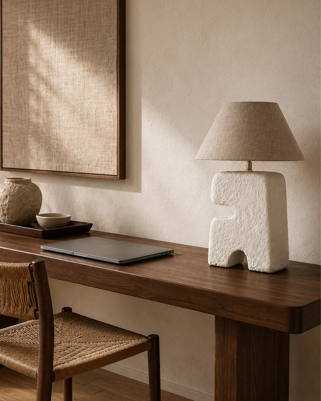 Lampe de table blanche géométrique artisanal unique - | Maison Baan