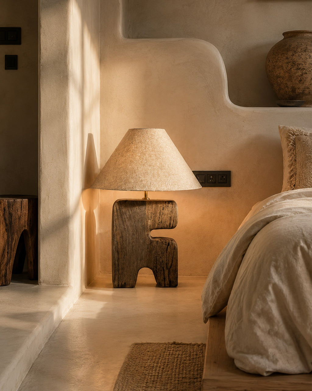 Lampe de table en bois géométrique artisanale unique - | Maison Baan