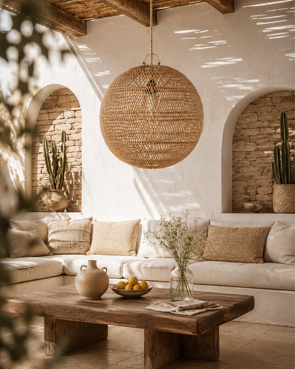 Lustre boule en rotin tressé - | Maison Baan