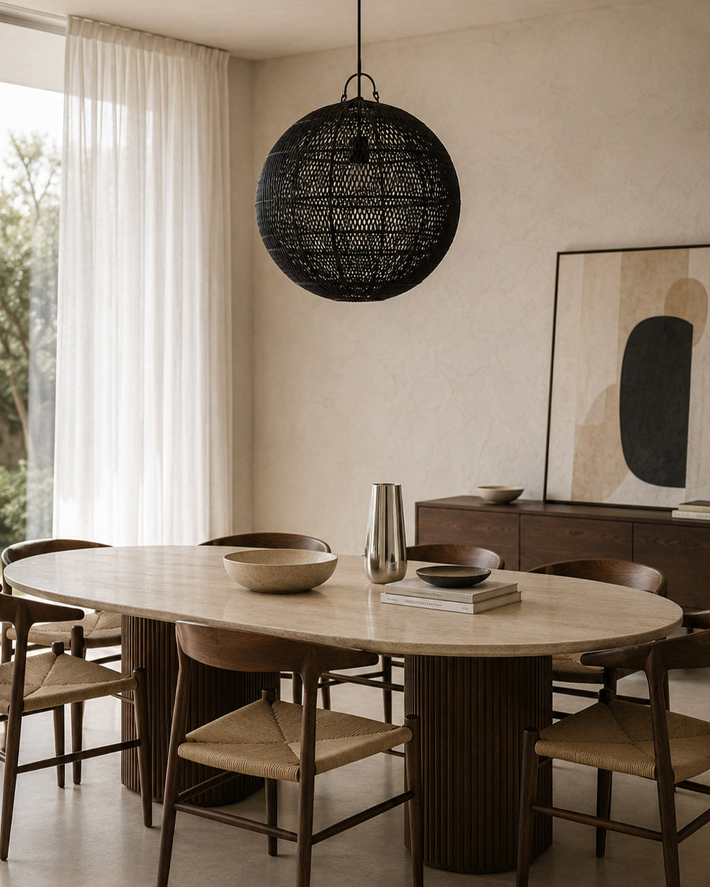Lustre boule en rotin tressé - | Maison Baan