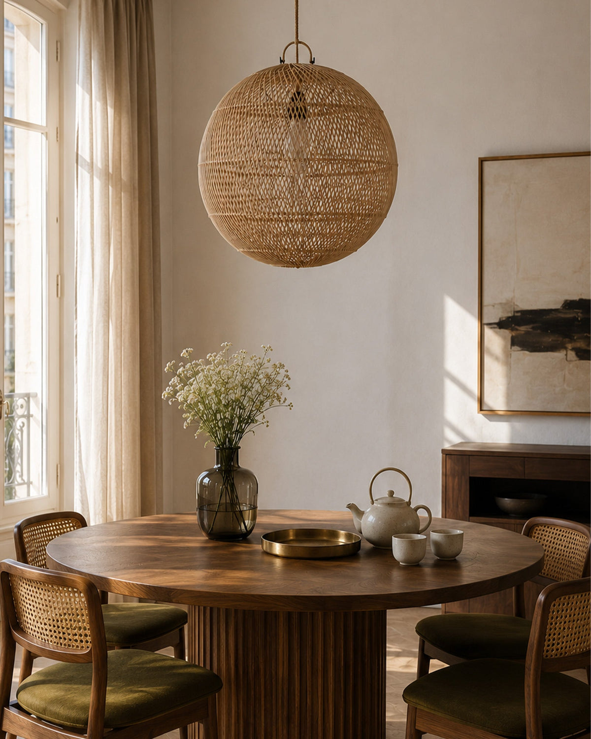 Lustre boule en rotin tressé - | Maison Baan