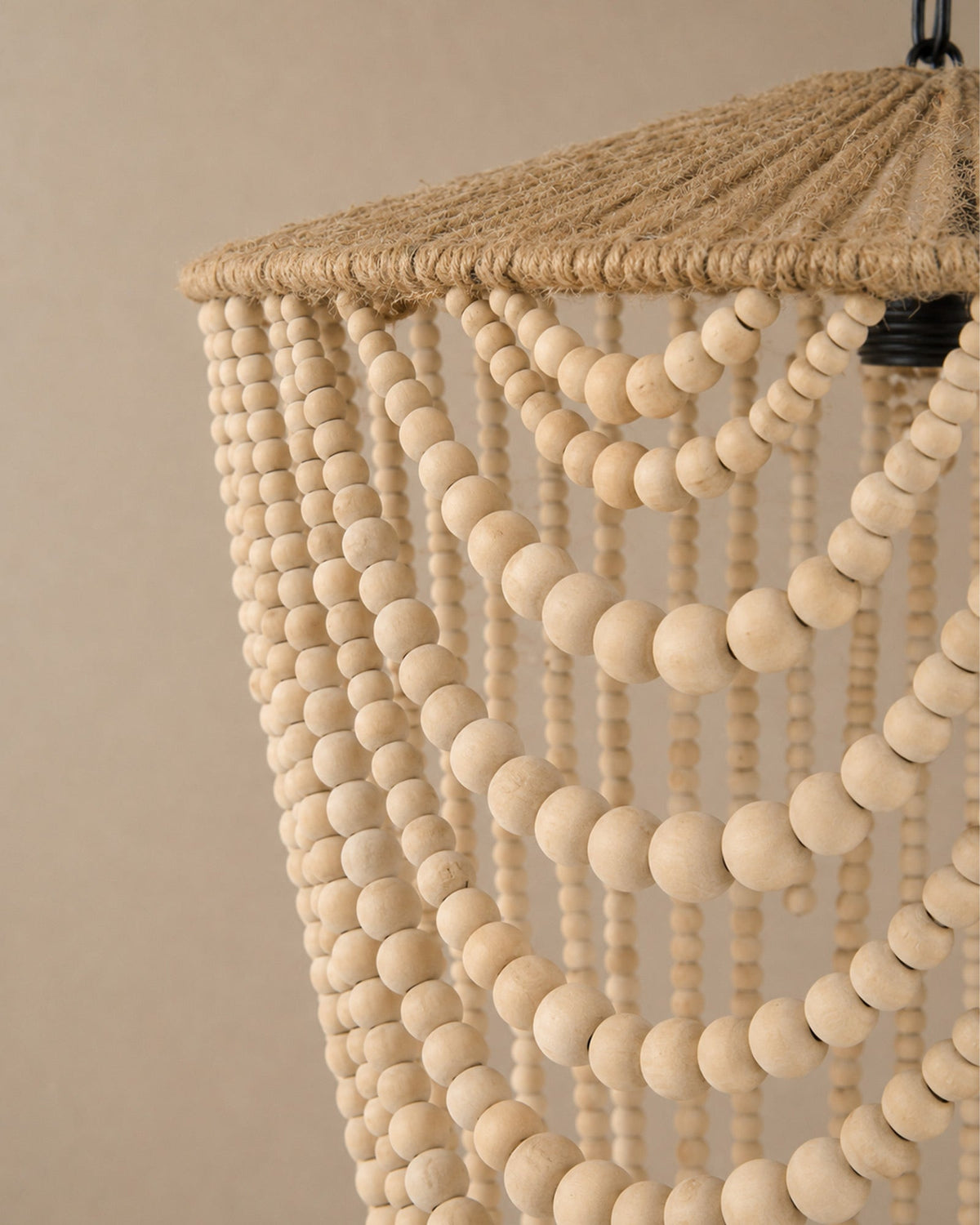 Lustre en Perles de Bois Naturel | Suspension Bohème - | Maison Baan