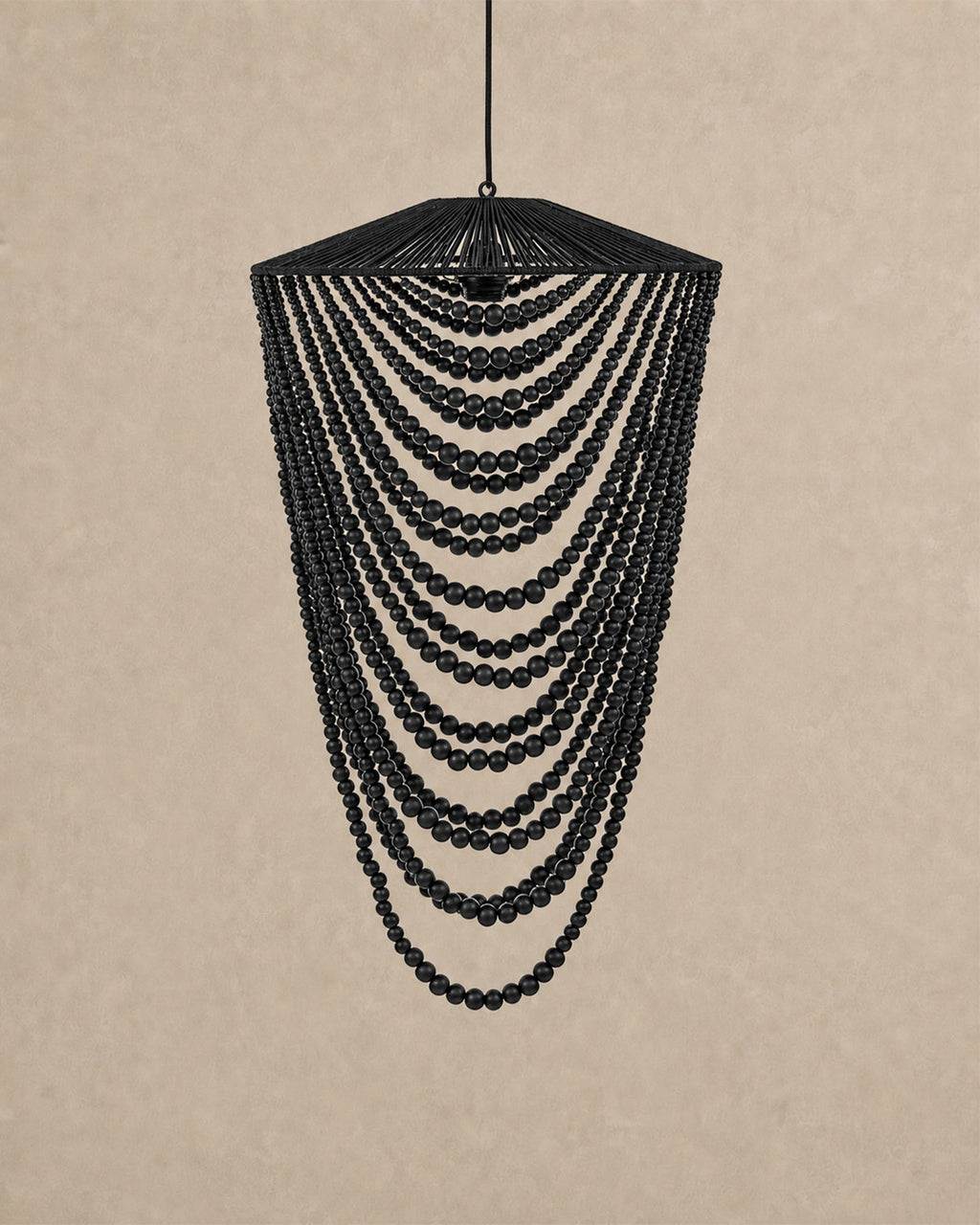Lustre en Perles de Bois Naturel | Suspension Bohème - | Maison Baan