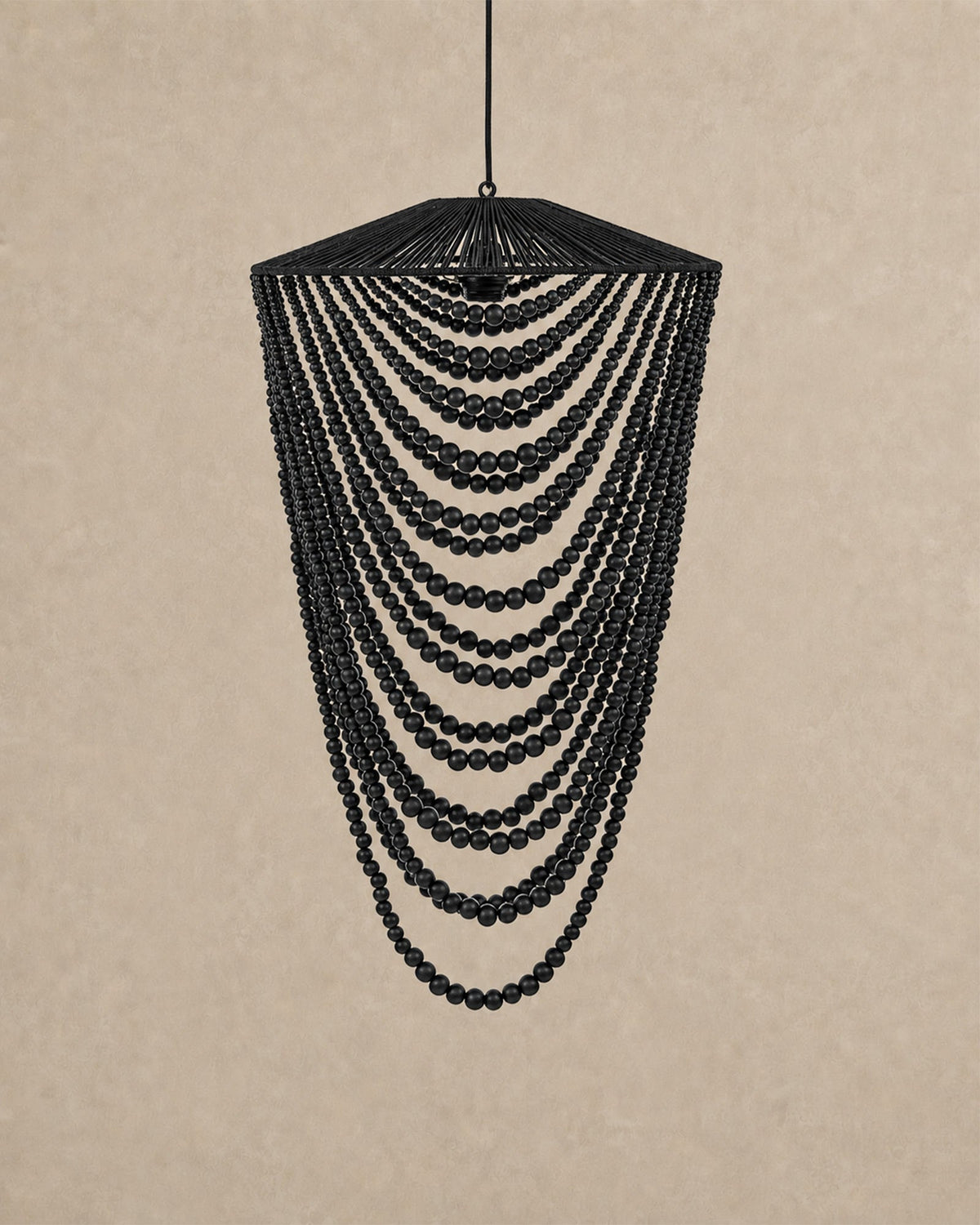 Lustre en Perles de Bois Naturel | Suspension Bohème - | Maison Baan
