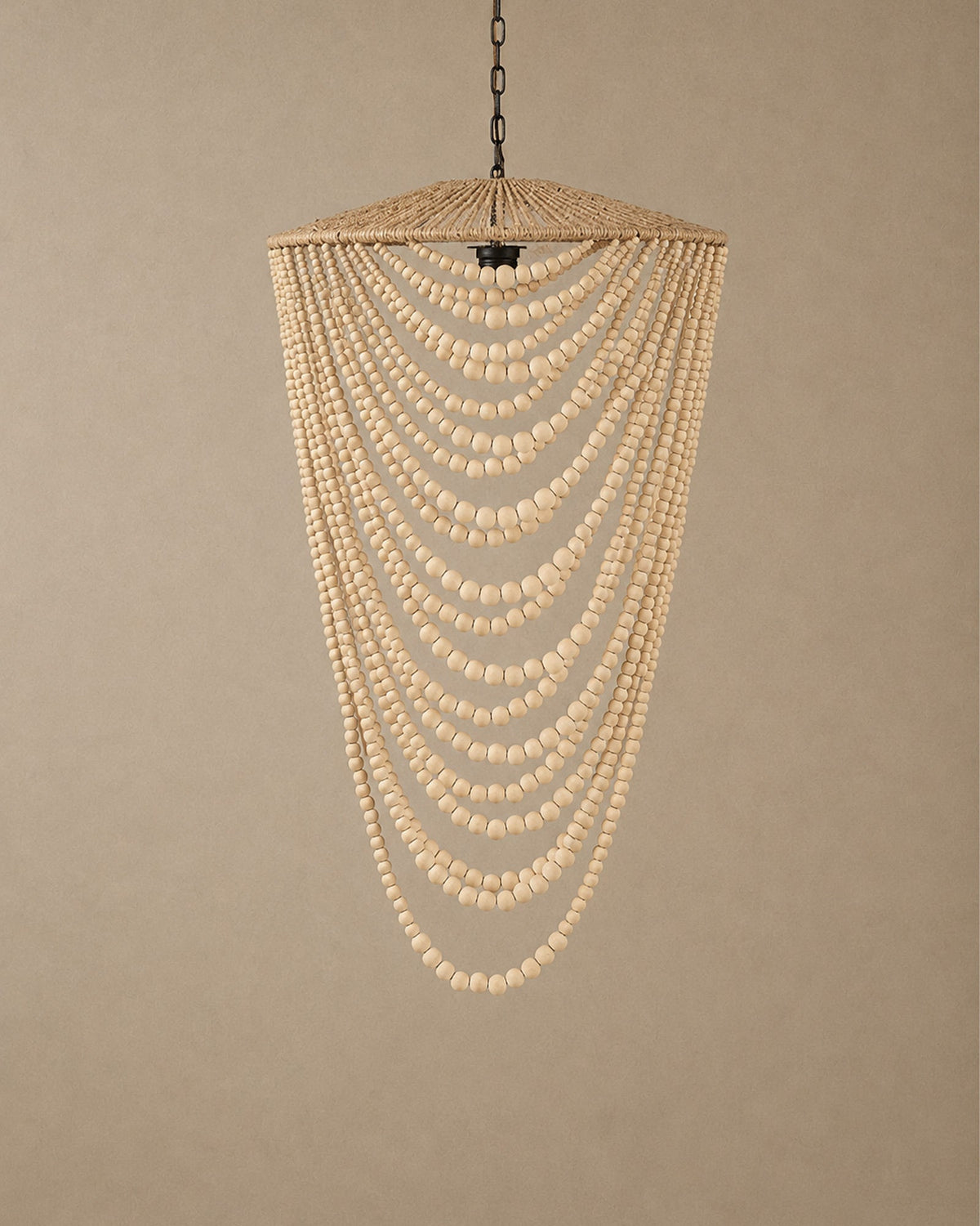 Lustre en Perles de Bois Naturel | Suspension Bohème - | Maison Baan