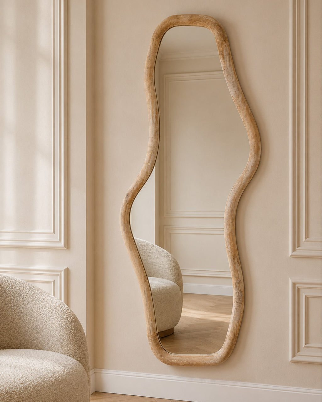 Miroir Asymétrique Naturel en Bois de Manguier 90x170 cm - | Maison Baan