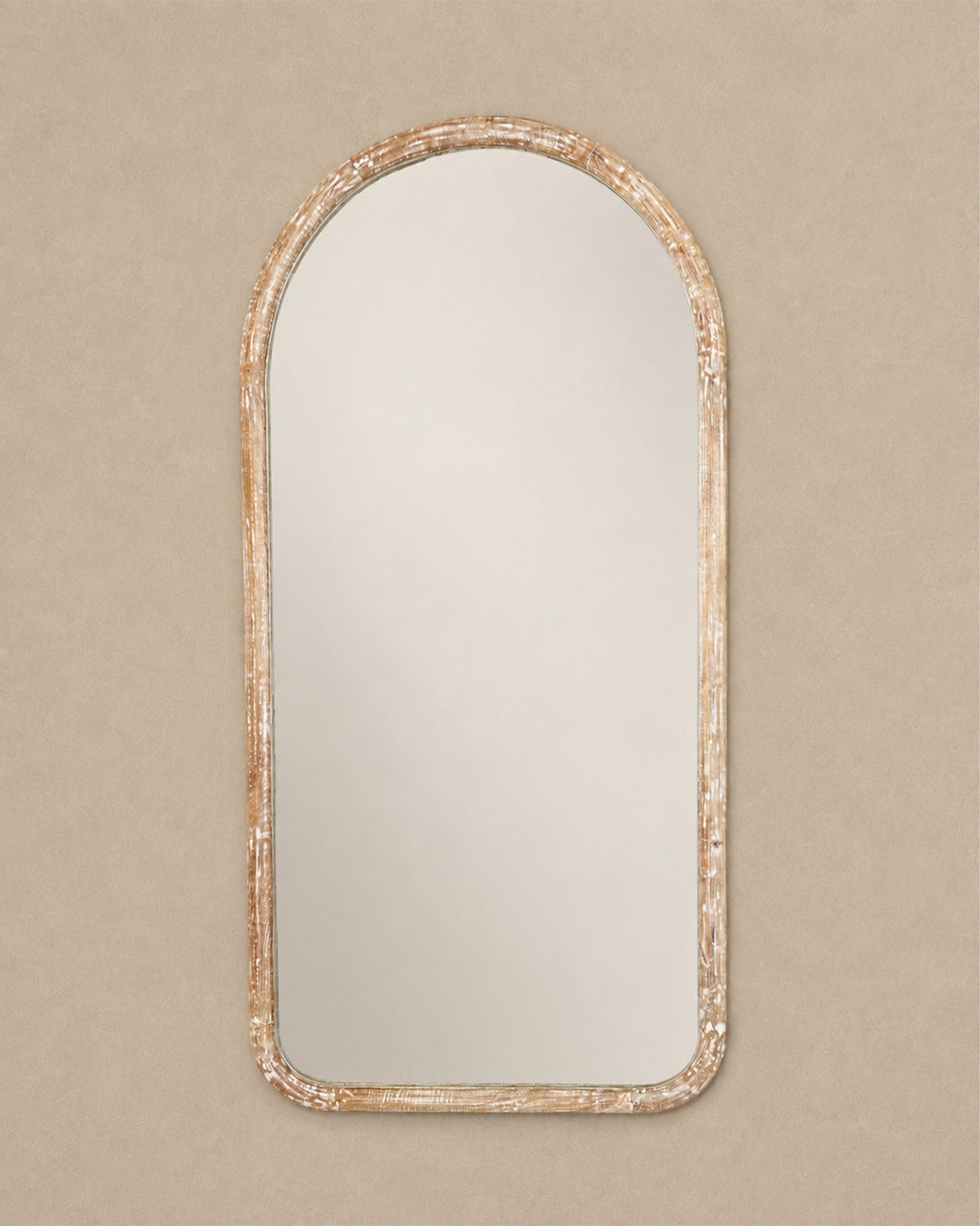 Miroir Mural Arrondi Antique Bois de Manguier 91x183 cm - | Maison Baan