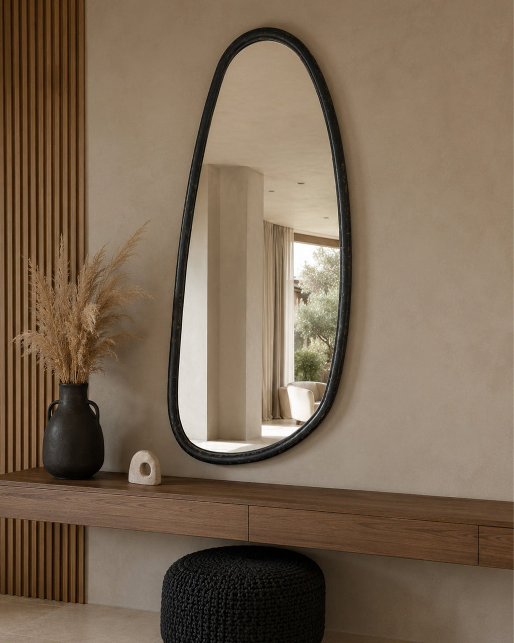 Miroir Mural Forme Organique Noir en Bois 71x152 cm - | Maison Baan