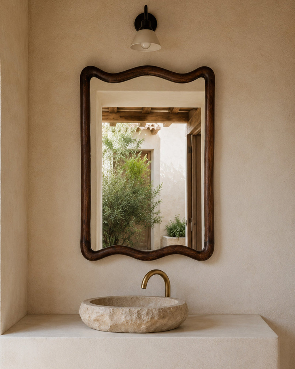 Miroir Mural Ondulé Marron en Bois 75x100 cm - | Maison Baan
