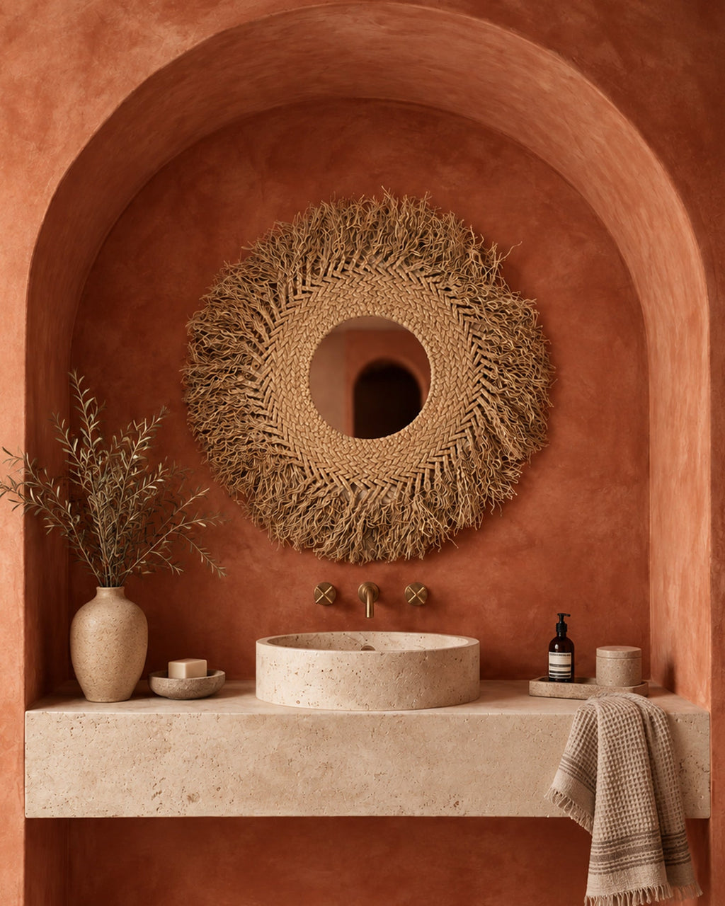 Miroir mural rond à franges - | Maison Baan