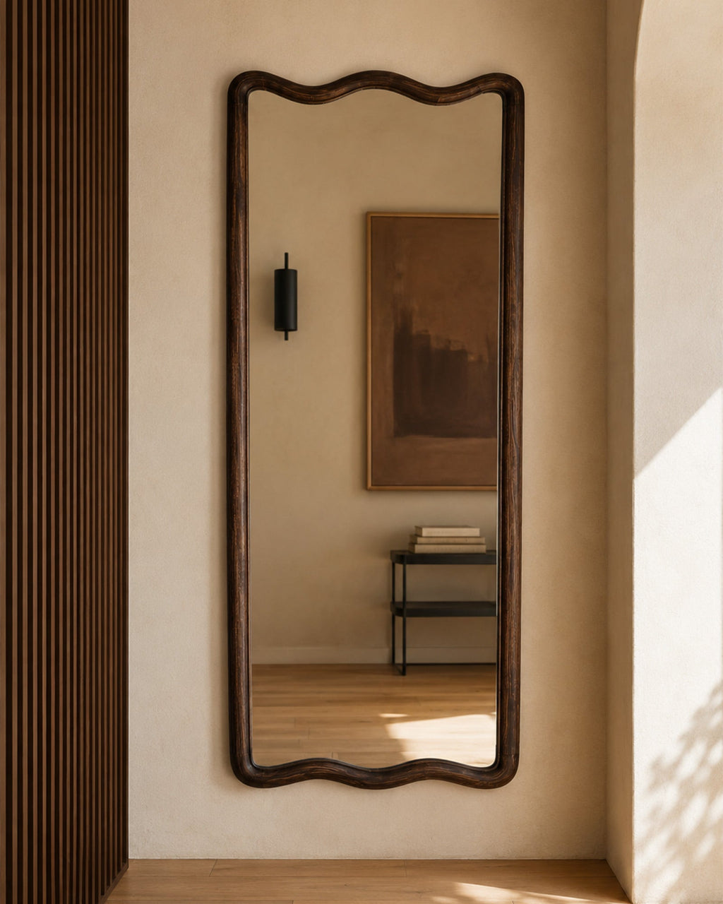 Miroir Pleine Longueur Ondulé Marron en Bois 80x180 cm - | Maison Baan