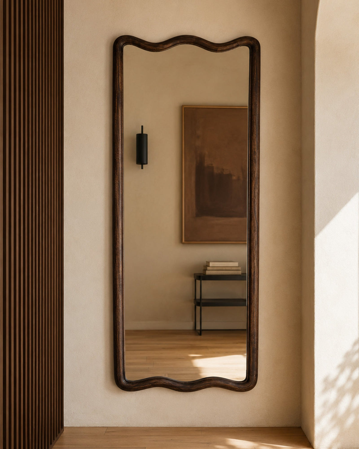 Miroir Pleine Longueur Ondulé Marron en Bois 80x180 cm - | Maison Baan
