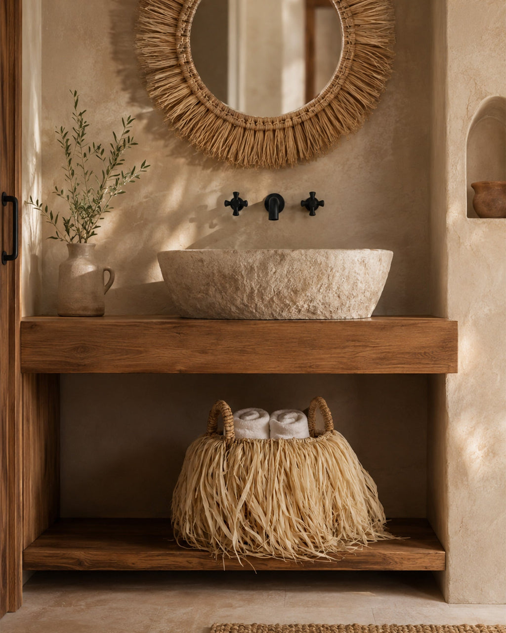 Panier à Franges en Raphia - | Maison Baan