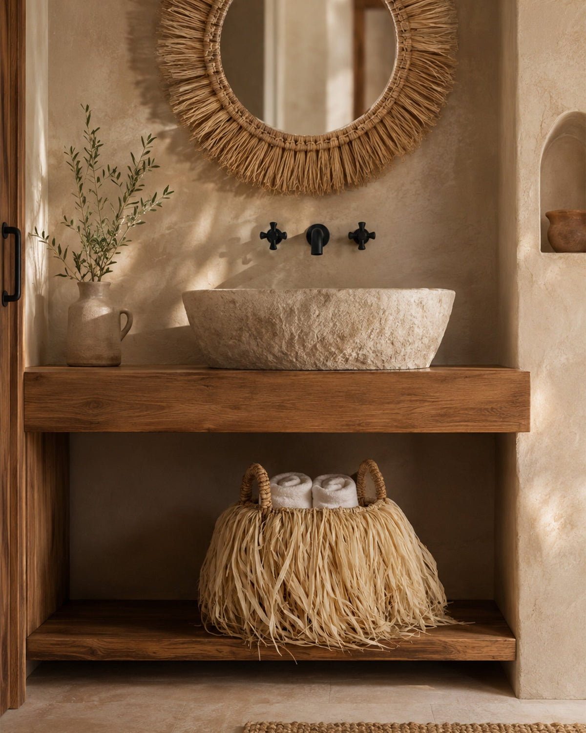 Panier à Franges en Raphia - | Maison Baan