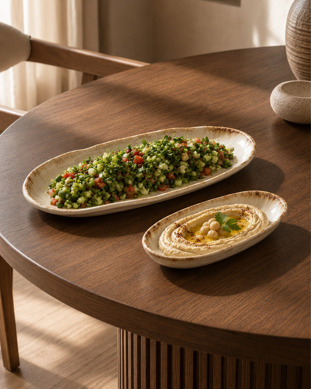Plat Oval Blanc Nacré en Grès - | Maison Baan