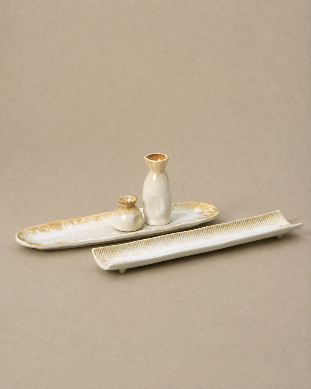 Plateau Oval Blanc Miel en Céramique - | Maison Baan