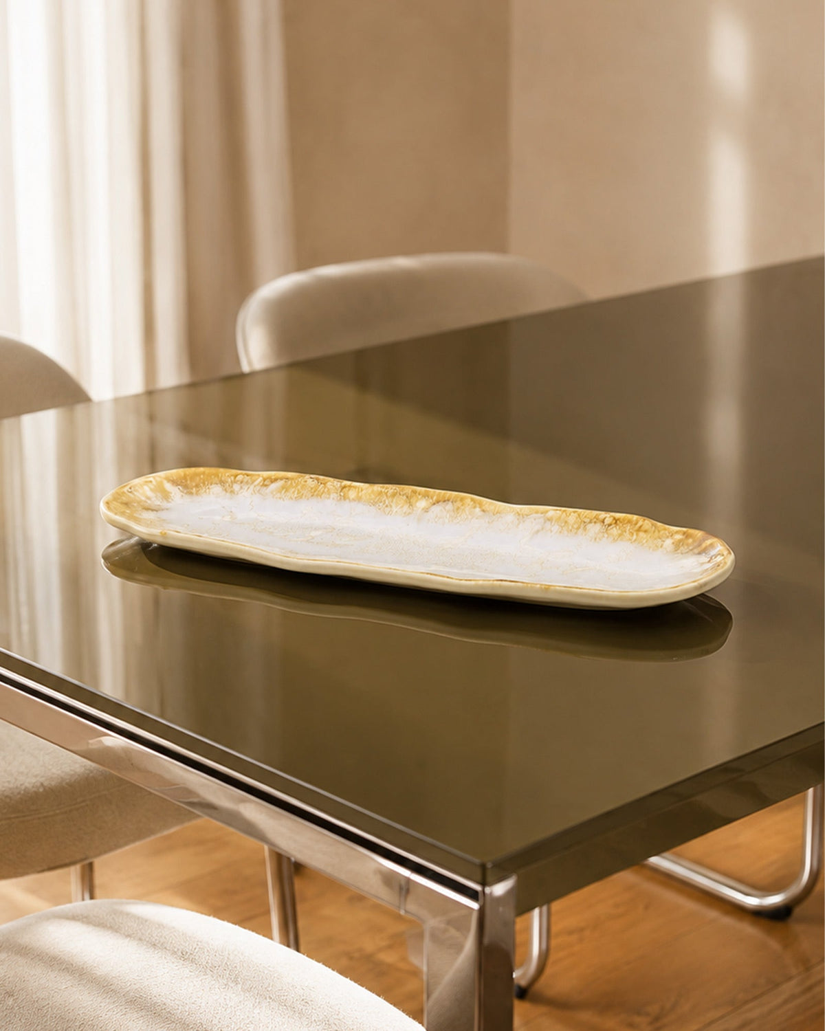 Plateau Oval Blanc Miel en Céramique - | Maison Baan