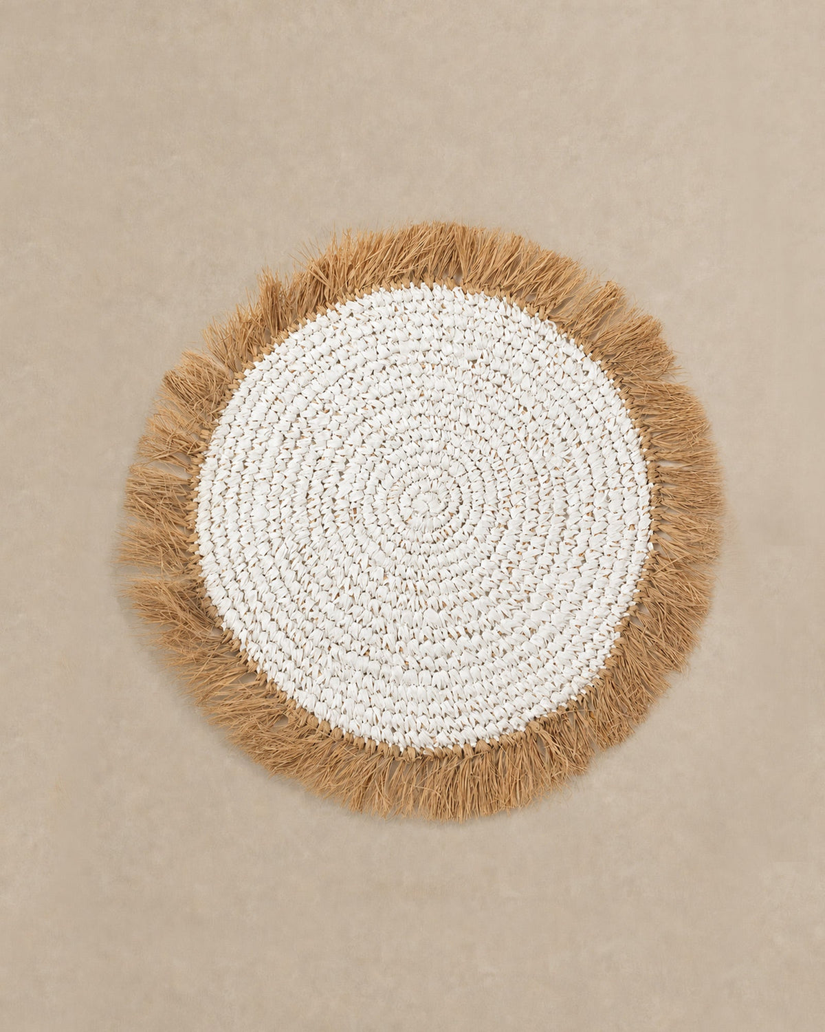 Set de Table Rond Jacinthe d'Eau et Raphia, Blanc Naturel - | Maison Baan
